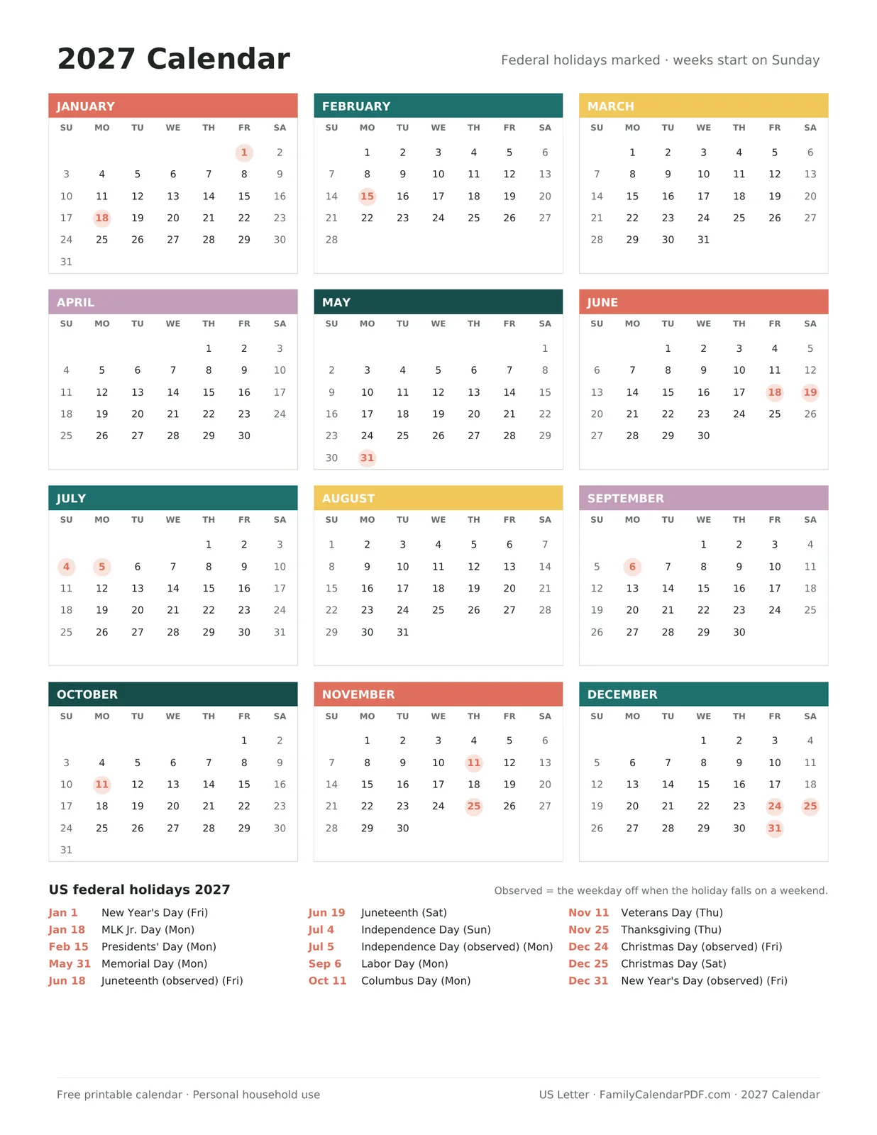 Preview: 2027 Yearly Calendar