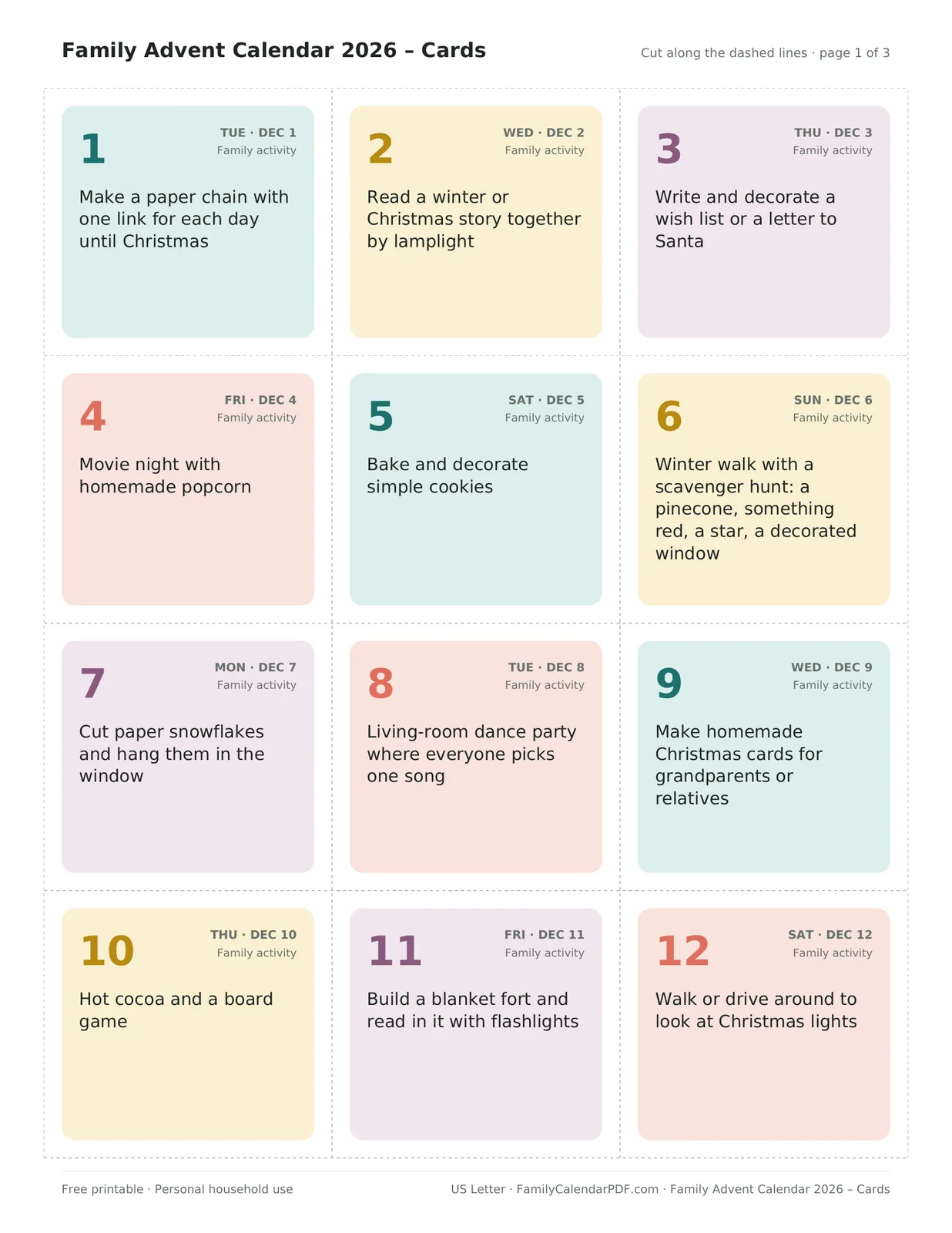 Preview: Family activity calendar – cards