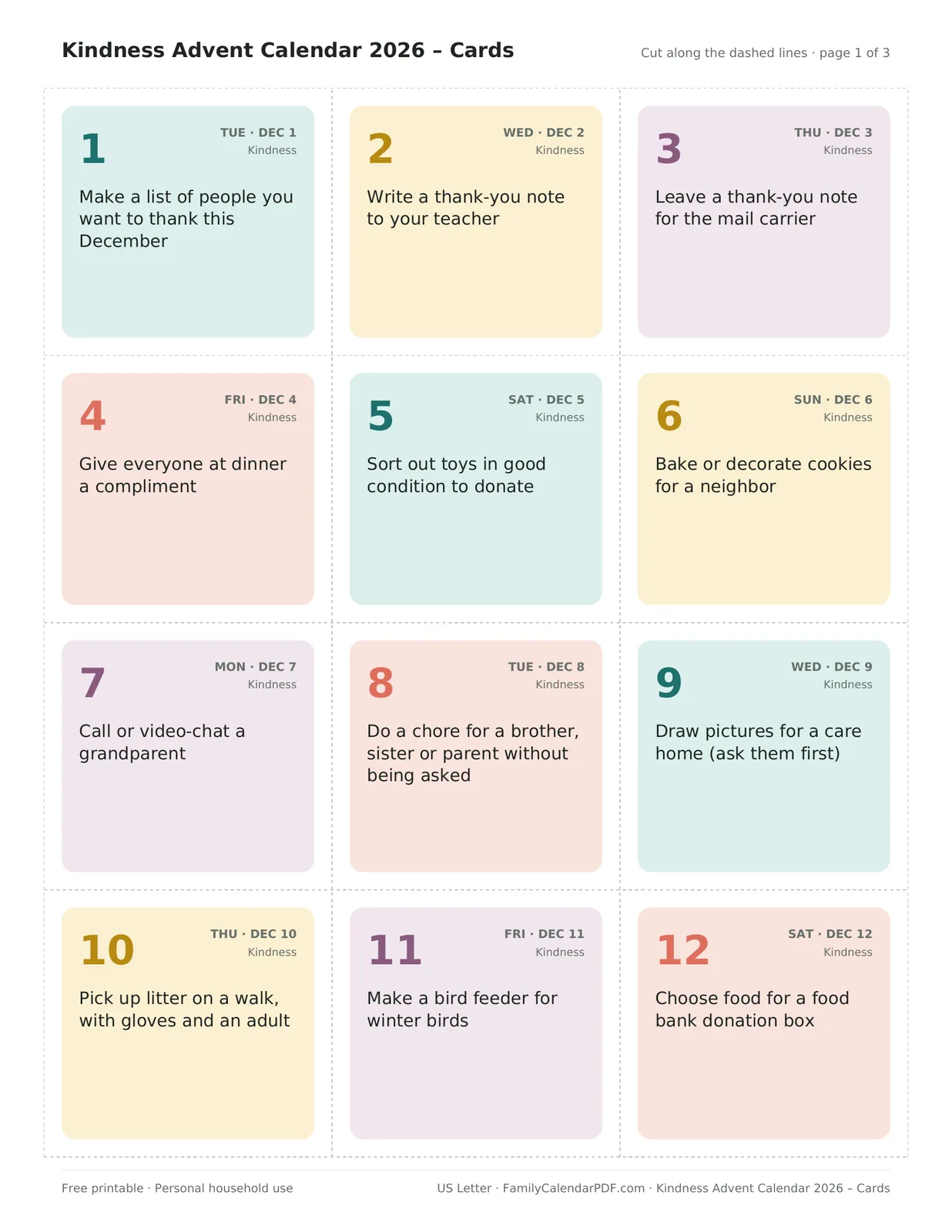 Preview: Kindness calendar – cards