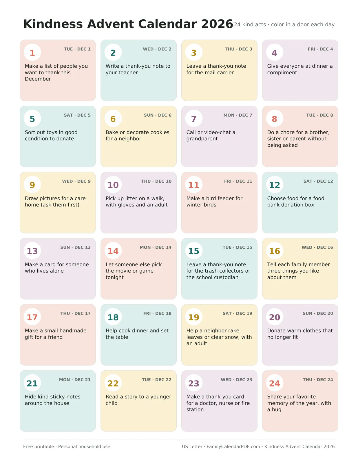 Preview: Kindness calendar – poster
