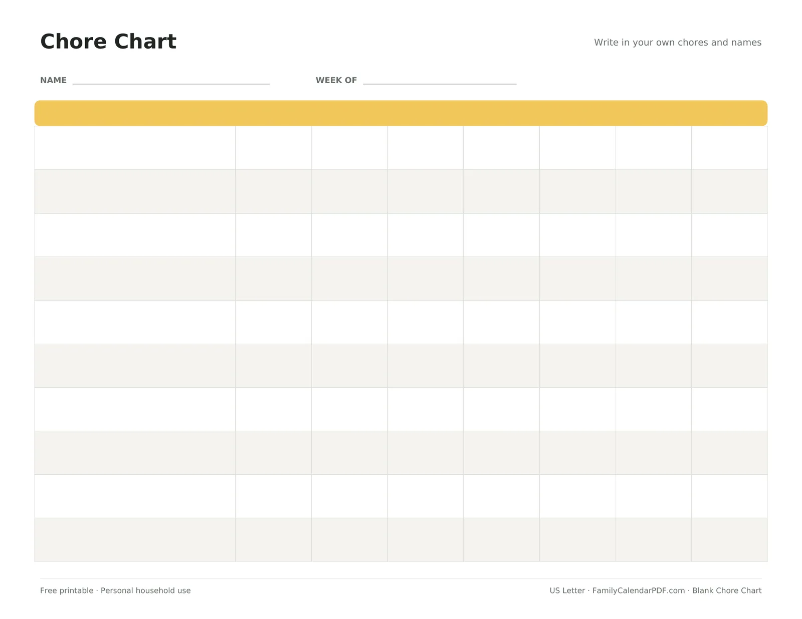 Preview: Blank chore chart