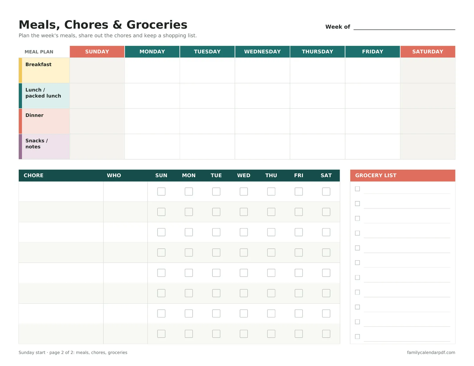 Preview: Family weekly planner, Monday start